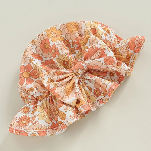 Lioraitiin Summer Toddler Baby Girl Swimsuit Flower Set Long Sleeve Front Zipper Swimsuit + Bow Swimming Cap Bathing Suit Wear