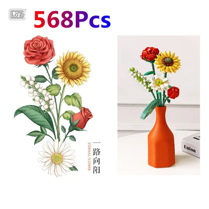 LOZ Flower Bouquet Building Blocks Kit DIY Flowers Block Toys Set Valentine's Day Rose Bricks Set Gift for Girls Friends adults