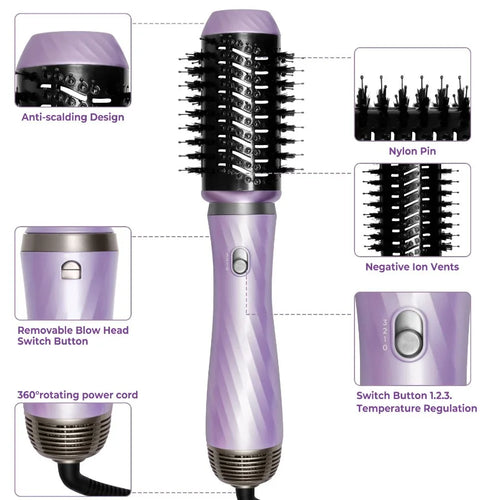 Hair Dryer Brush 5 in 1 Detachable Blow Dryer Brush Negative Ionic Hot Air Brush Hair Styling Tool Set Round Hot Air Straighten