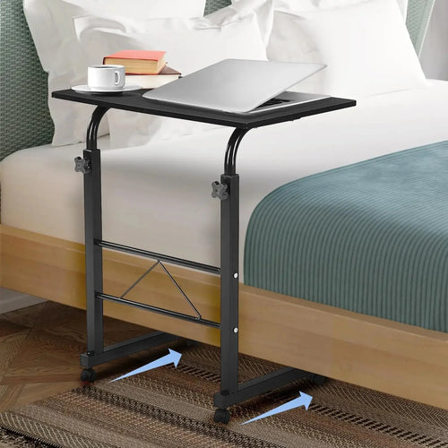 Black Pipe Rack Computer Desk, Side Table Mobile Standing, Adjustable Height & Movable, 60cm Particleboard with Triamine, Modern