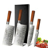 Japanese kitchen knife set with wooden handles, stainless steel blades, perfect for professional chefs and home cooks.