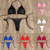 Sexy Women Bikini Lingerie Set Side Tie Swimsuit T--back Low Rise Thong Bandage Style Brazilian Swimwear Soft Solid Underwear