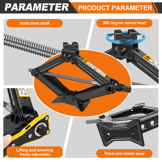 Compact 2 Ton/4409 LBS Scissor Jack with 105 - 385mm Lifting Range and Included Hexagonal Lug Wrench for Cars SUVs Sedans