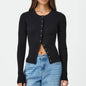 Ribbed Knit Cardigan T-shirt Long Sleeve Women Slim Fit O-neck Crop Top Button Korean Chic Women Clothing Sweater Streetwear New
