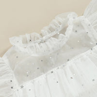 2023-02-20 Lioraitiin 0-4Years Toddler Kids Girls Dress Stars Moon Sequins Fly Sleeve Princess Dress Ruffles Tulle Dress