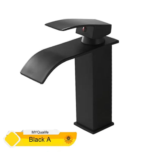 Black Waterfall Basin Sink Faucet Tall Bathroom Mixer Tap Wide Spout Vessel Sink Fauet Hot Cold Water Tap