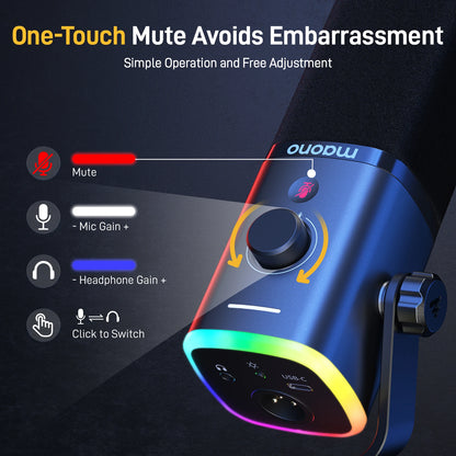 MAONO PD100X Dynamic Microphone.Software Noise Reduction Included.RGB gaming mic.Enhances gaming experience.Ideal for recording