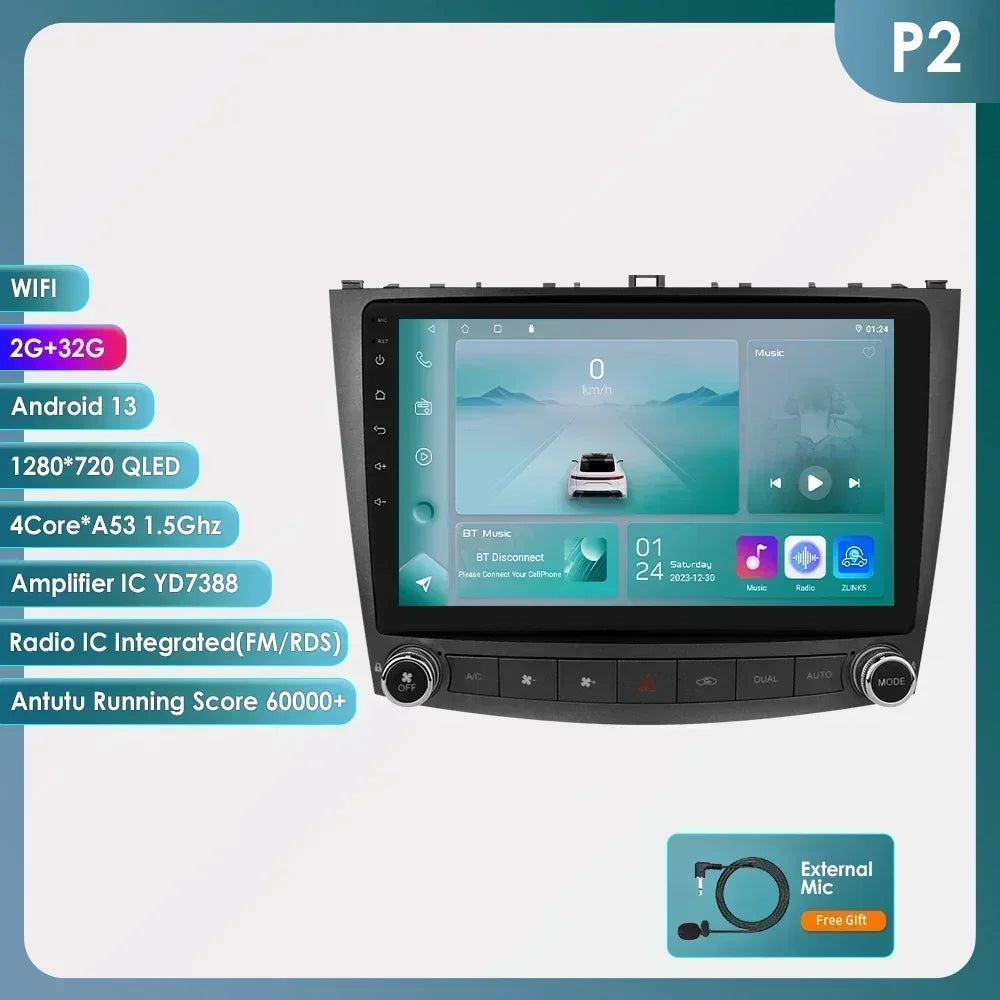 Hizpo Android 13 Car Radio 2 Din Auto Player For Lexus IS250 200 300 350 2006-2012 Stereo Apple Carplay GPS Navigation AI Voice