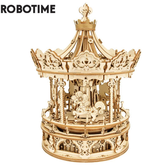 3D-дерев’яна головоломка Robotime 336 шт. Обертається DIY Романтична гра-карусель, подарунок для дітей, дітей, дорослих AMK62 Музична іграшка для складання