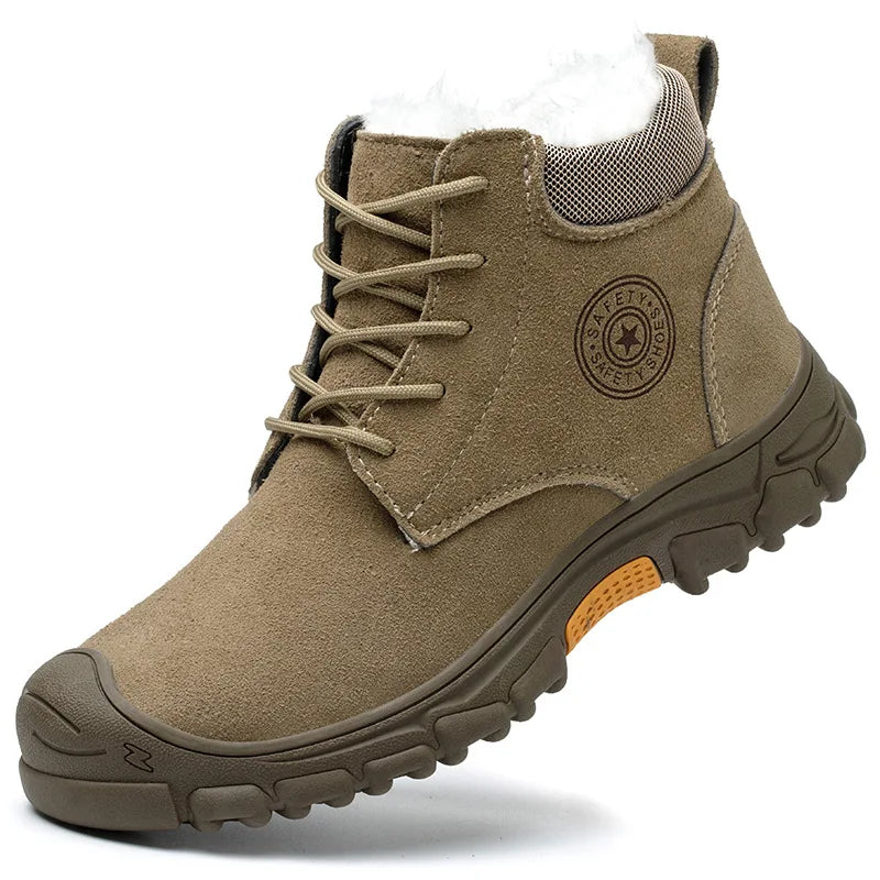 Men's High Top Cotton Boots Winter Thick Velvet Warm Safety Shoes Anti Smashing Anti Piercing Work Safety Boot Steel Toe Shoe