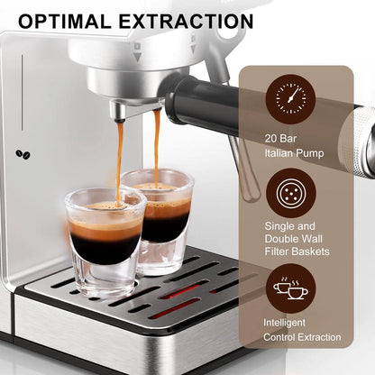 Machine 20 Bar, Professional Espresso Maker with Milk Frother Steam Wand