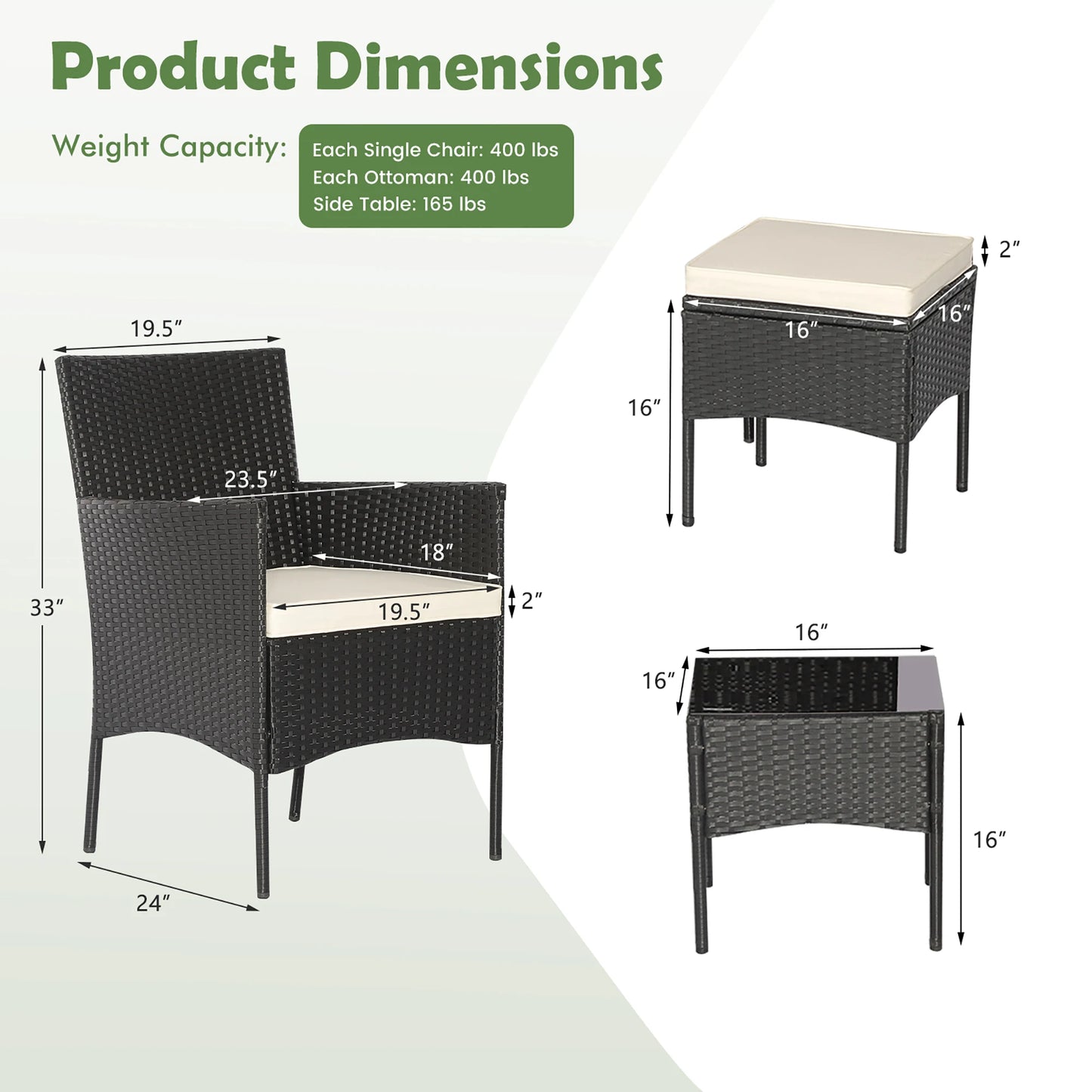 5PCS Patio Rattan Furniture Set Cushioned Sofa Ottoman Armrest Side Table Garden