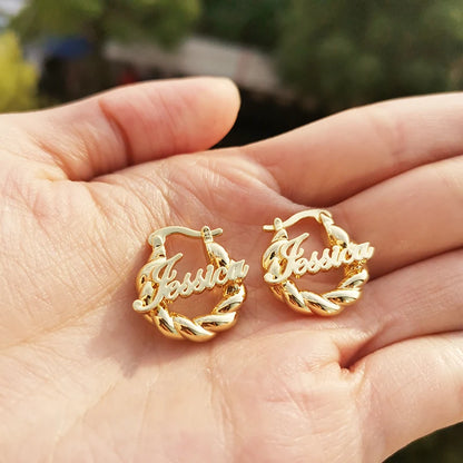 18mm Custom Name Earrings Customize Name Earrings for Children Gifts for children Thick fried dough twist Earrings