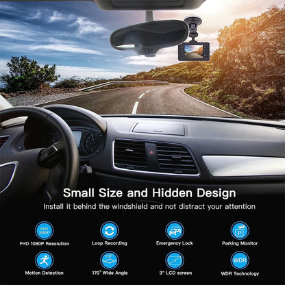 1080P Full HD Car Video Camera 2.7 Inch Car Camcorder Night Vision 140° View Angle Dashcam DVR Driver Recorder Parking Monitor