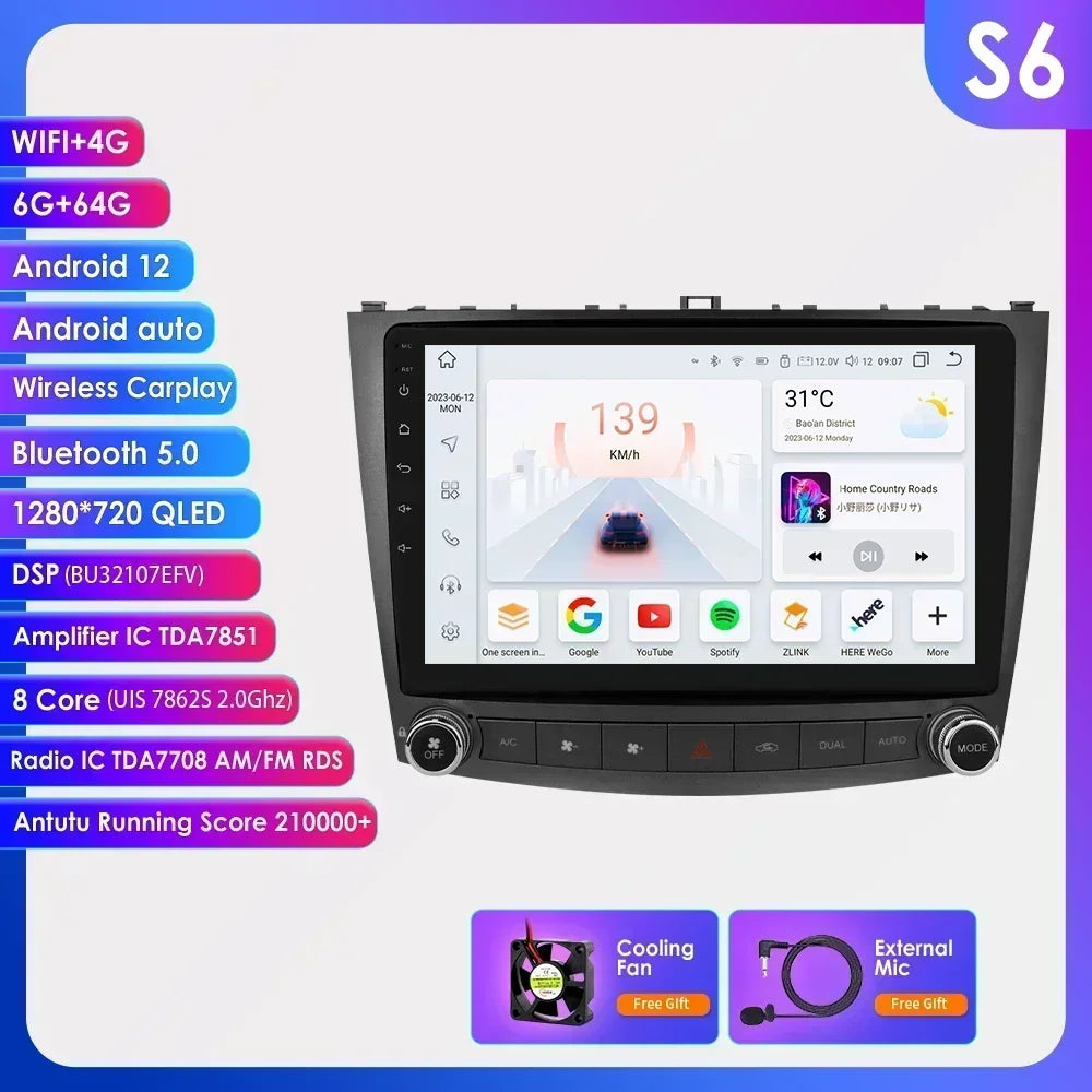 Hizpo Android 13 Car Radio 2 Din Auto Player For Lexus IS250 200 300 350 2006-2012 Stereo Apple Carplay GPS Navigation AI Voice