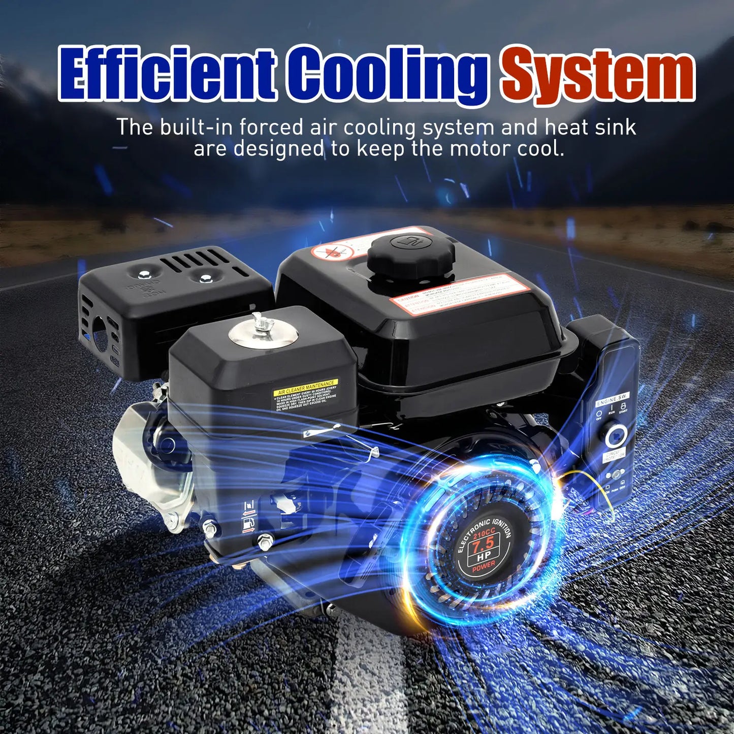 212CC 7.5HP Gas Powered Engine 4-Stroke Electric Start Motor Horizontal Go Kart Gas Engine Side Shaft Motor Gasoline Engine