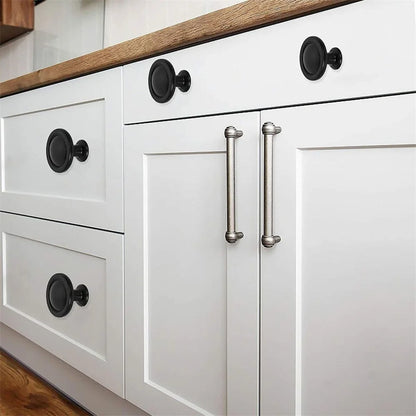 10Pcs Black Cabinet Door Pull Knobs Kitchen Cupboard Drawer Handle Hardware Round High Quality  Aluminum Alloy Handles