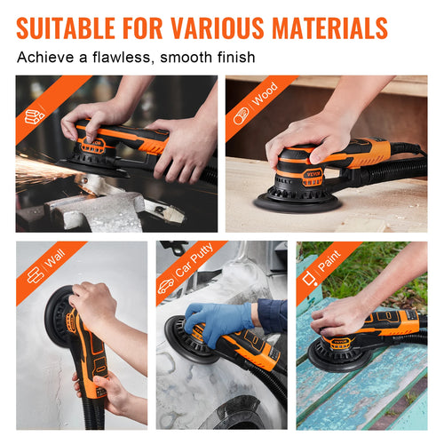 VEVOR Random Orbital Sander 350W Brushless 10000 PRM 6 Variable Speed Electric Orbital Sander for Woodworking Detailing Sanding