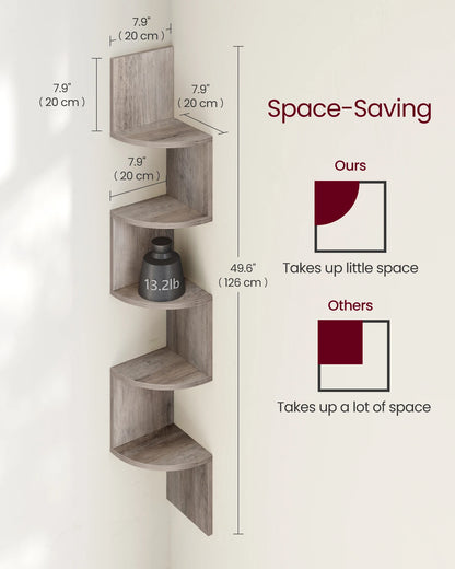 VASAGLE Corner Shelf Wall Mount, 5-Tier Floating Corner Bookshelf, Plant Shelf for Bedroom, Living Room, Bathroom, Home Office