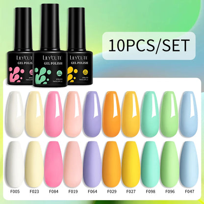 LILYCUTE 10PCS/Set Набір гель-лаків для нігтів Рожевий фіолетовий гель для нігтів Напівперманентний УФ світлодіодний лак Nail Art Design Soak Off Набір гелів для нігтів