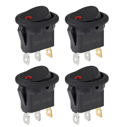 4Pcs Lighted Rocker Switch Waterproof DC 12V 20A Round Rocker Toggle Switch 3 Pins Toggle Buttons for Car Automotive Boat Truck