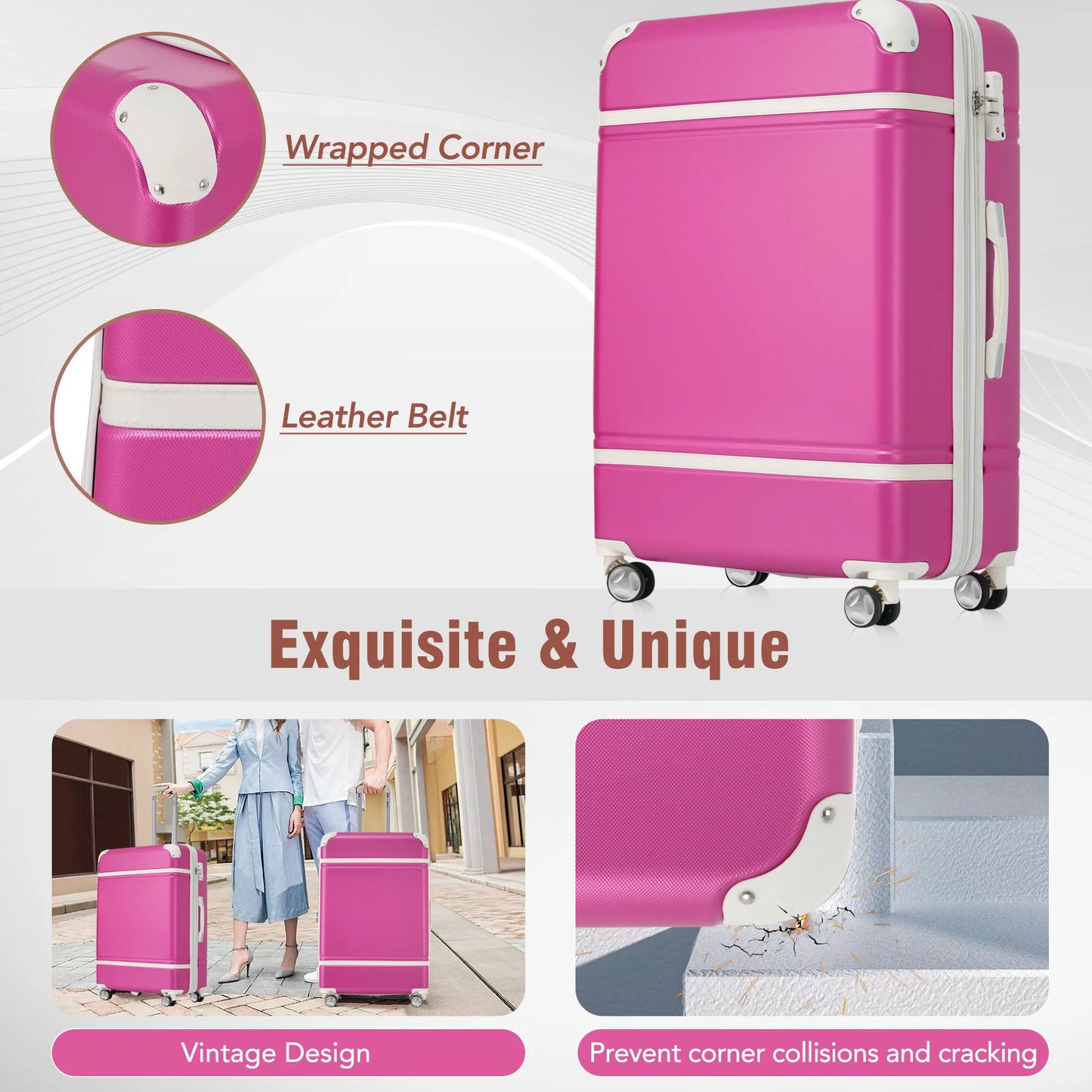 Hardshell Luggage Sets 4 Pieces 20"+24"+28" Luggages and Cosmetic Case Spinner Suitcase with TSA Lock Lightweight