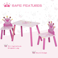 Triple Piece Collection Children's Wood Table Seat with Crown Pattern