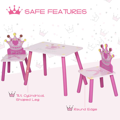 Triple Piece Collection Children's Wood Table Seat with Crown Pattern