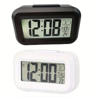 Smart Digital Alarm Clock Black White LCD Display with Temperature Calendar Timer Led Light for Bedroom Office (Without Battery)