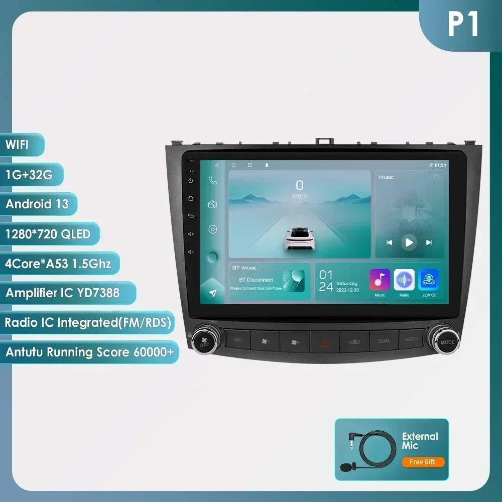 Hizpo Android 13 Car Radio 2 Din Auto Player For Lexus IS250 200 300 350 2006-2012 Stereo Apple Carplay GPS Navigation AI Voice