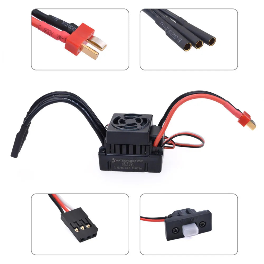 Surpass Hobby Waterproof F540 V2 3650 Sensorless Brushless Motor with 60A ESC for 1/8 1/10 1/12 1/14 RC Brushless Cars Tamiya TT