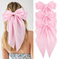 Hair Bows for Women Girls 3Pcs White Pink Black Silky Satin Large Bows Hair Clip Oversized Hair Ribbons Long Tail Big Hair Bows