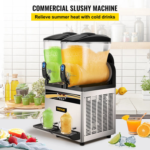VEVOR Commercial Slushy Machine 15Lx2 Tank Margarita Maker 1000W Stainless Steel Smoothie Frozen Drink Maker for Supermarkets