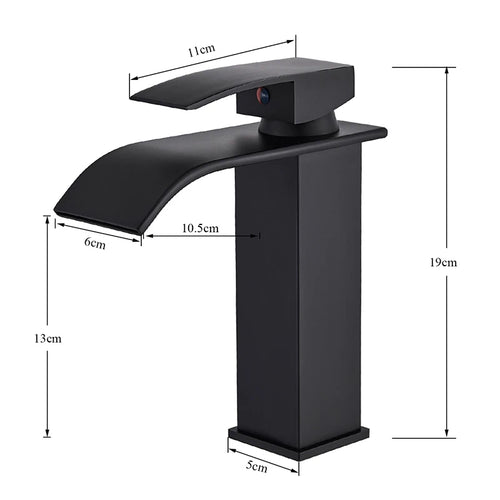 Bathroom Black Waterfall Basin Sink Faucet Brass Cold Hot Water Mixer Vanity Tap Deck Mounted Washbasin Tap