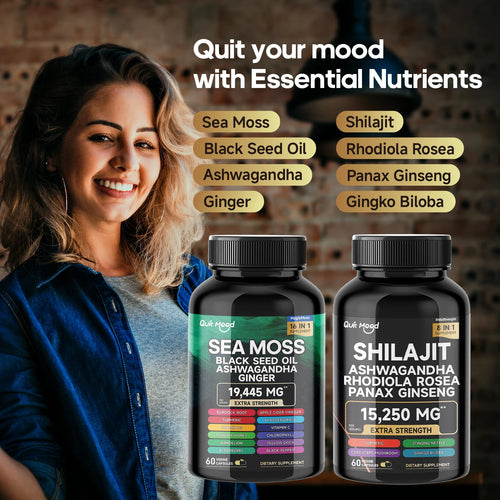 Sea Moss & Shilajit Bundle - 120 Capsules with Ashwagandha, Black Seed Oil, Turmeric