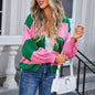Women Open Front Knit Cardigan Long Sleeve Solid Color Block Striped Sweater Pockets Long Outerwear Femal Office Streetwear