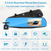 E-ACE Dash Cam 4.3 Inches Car DVR Rearview Mirror Driving Recorder Dual Lens Front and Rear Camera Video Recorder Black Box