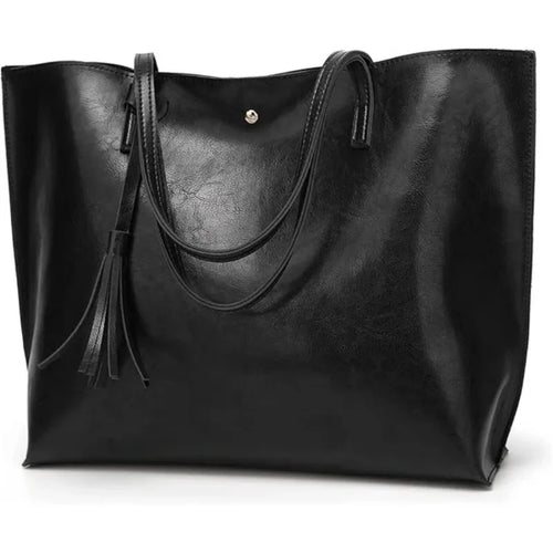 Women's Soft Faux Leather Tote Shoulder Bag From, Big Capacity Tassel Handbag