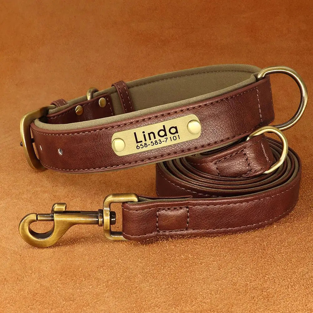 PU Leather Dog Collar and Leash Set Soft Durable Plain Leather Dogs Collars 5ft Lead Adjustable for Small Medium Dogs Pug