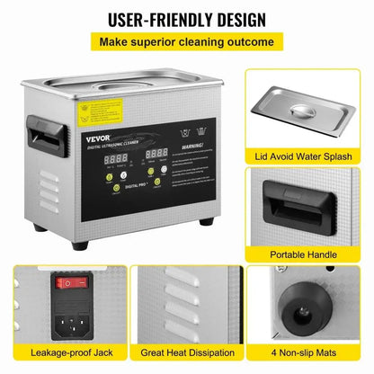 Professional Digital Lab Ultrasonic Cleaner with 200W Heater and 120W Ultrasonic for jewelry Glasses Parts Cleaning