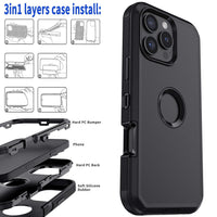 Black For iPhone 16 Pro Max 16 Plus 16 Pro 16 Case Heavy Duty Shockproof Hard Protective Rugged Hybrid 3in1 Layers Phone Cover