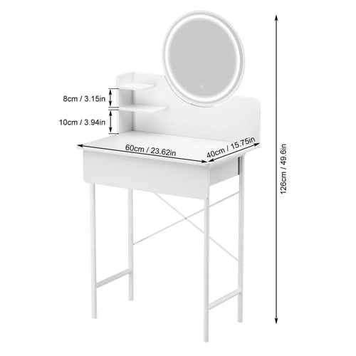 1SET Dresser Vanity Makeup Table Girl Women Dressing Table with 3level Adjustable LED Mirror for Bedroom Gift Makeup Vanity Desk