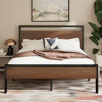 HOOMIC Platform Bed Frame with Rustic Wooden Headboard and Footboard, Heavy Duty 12 Metal Slats Strong Support Allewie