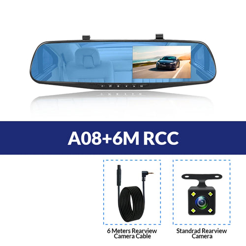 E-ACE Dash Cam 4.3 Inches Car DVR Rearview Mirror Driving Recorder Dual Lens Front and Rear Camera Video Recorder Black Box
