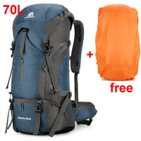 70L Nylon Camping Backpack Travel Bag With Rain Cover Outdoor Hiking Daypack Mountaineering Backpack Men Shoulder Bags Luggage