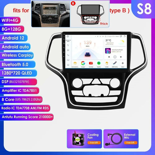 Hizpo 10.1 Carplay 4G 2Din Android 13 Car Radio for Jeep Grand Cherokee WK2 2014 -2022 Multimedia Video Player Autoradio GPS DSP