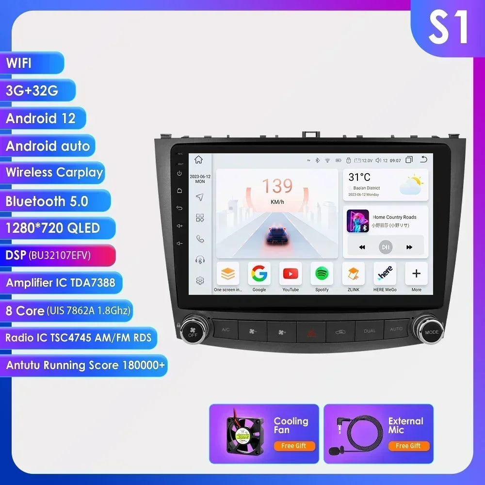 Hizpo Android 13 Car Radio 2 Din Auto Player For Lexus IS250 200 300 350 2006-2012 Stereo Apple Carplay GPS Navigation AI Voice