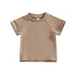 Kids Cotton Short Sleeve T-shirt Summer Casual Loose Fit Solid Color O Neck Tee for Toddler Girls and Boys