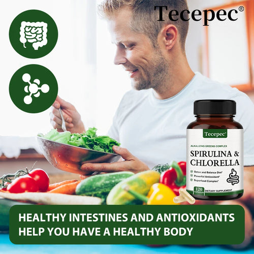 Tecepec Spirulina Chlorella Supplement - Supports Liver, Kidney and Intestinal Detoxification, Energy, Digestion, Antioxidant