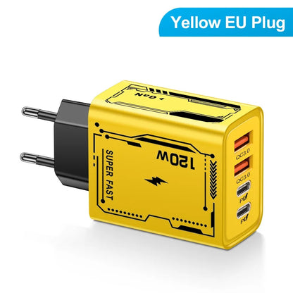 120W USB Charger Type C Mobile Phone Adapter Quick Charge 3.0 EU/US Plug Wall Chargers 6A Fast Charging Cable For iPhone Samsung